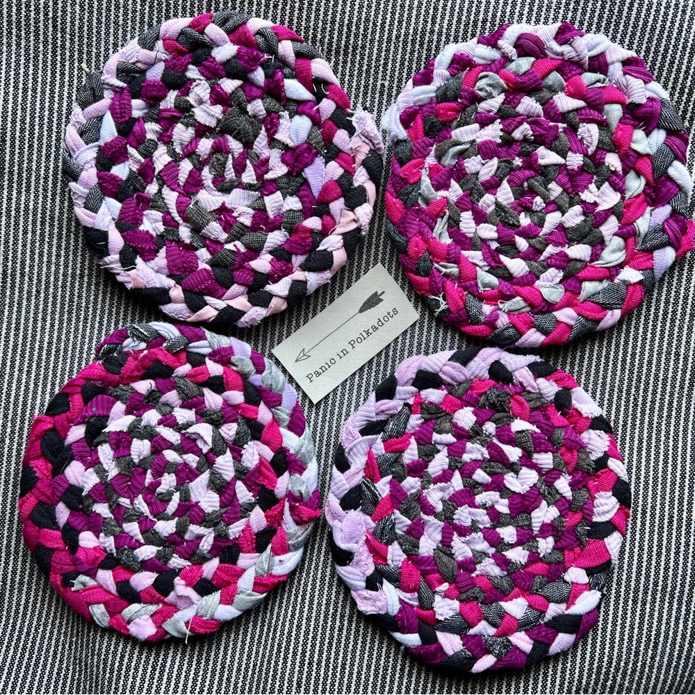 Set of Four Braided Coasters - Barbie Pink